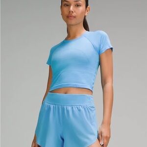 Swiftly Tech Cropped Short-Sleeve Shirt 2.0 - Size 6 - Kayak Blue